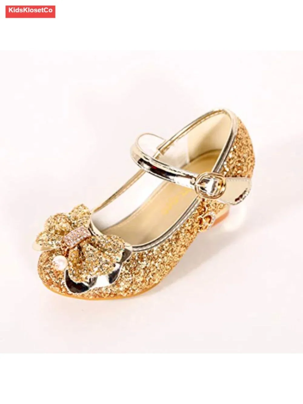 Girls Princess Dress Shoes Rainbow Glitter Flats with Adjustable Buckle for